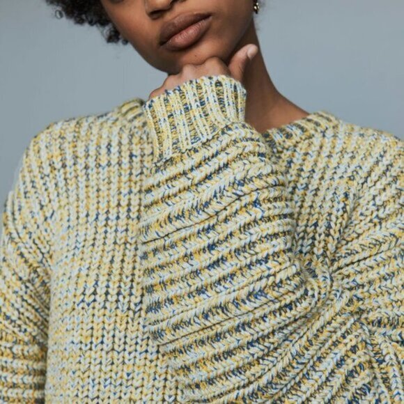 NWT Maje yellow blue chunky knit ribbed sweater M - Picture 6 of 11